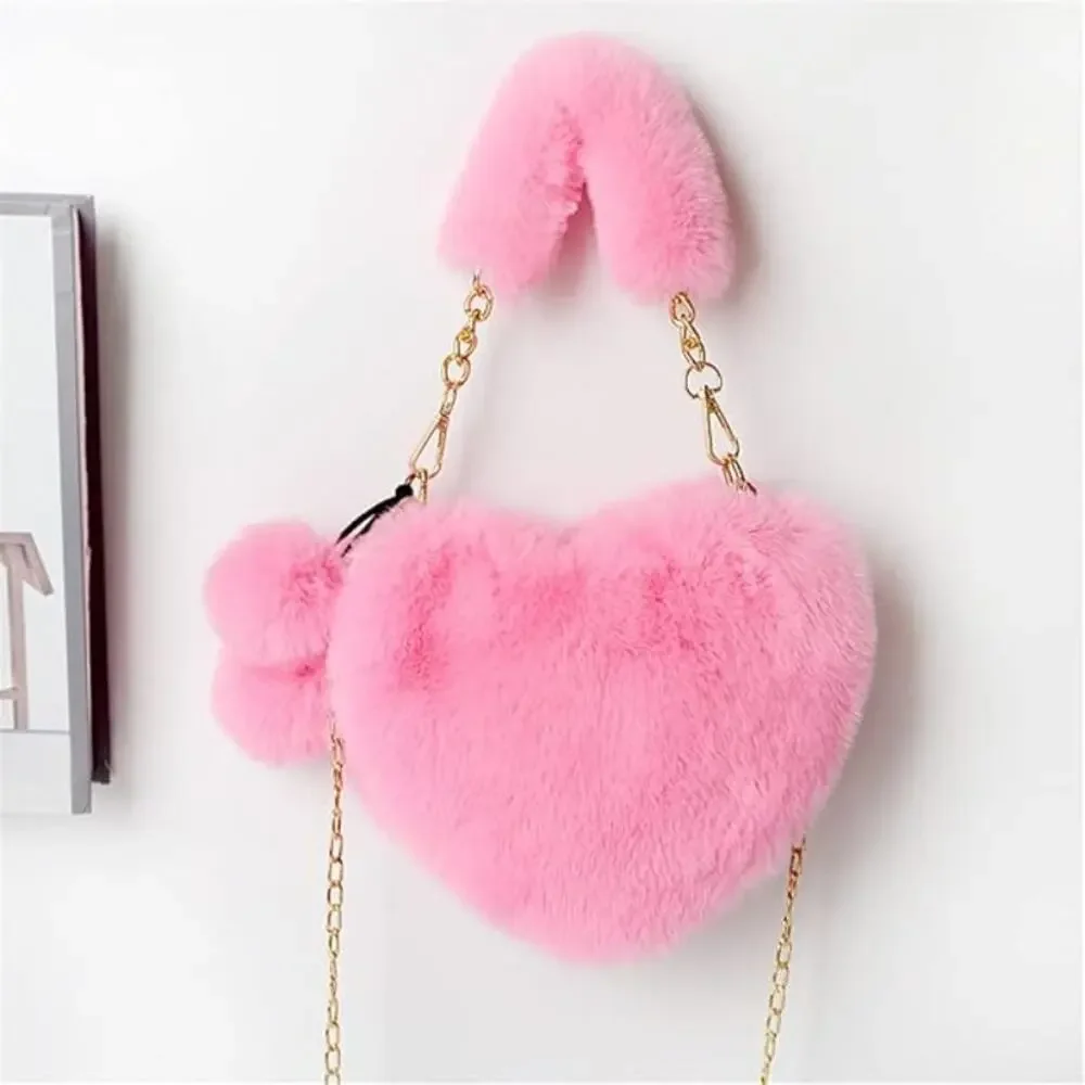 Soft Warm Faux Fur Fuzzy Crossbody Bag Heart Shape Plush Purse Women Wallets - Picture 2 of 5
